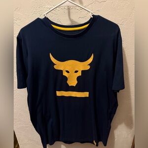 Under Armour Project Rock Navy Shirt with Yellow Trim Mens Size Medium